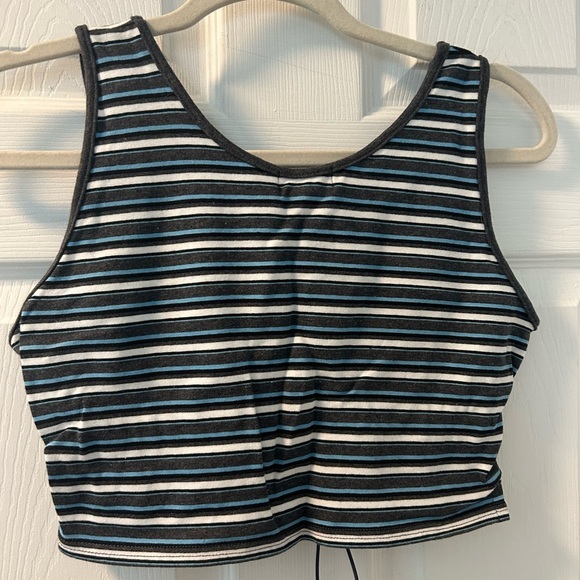 Jordache Blue and White Ruched Crop Tank Top - Picture 2 of 3